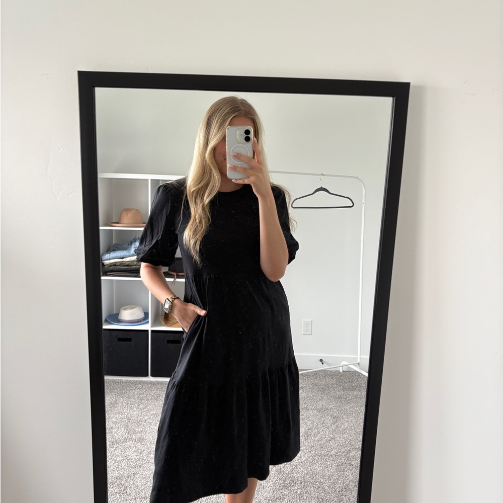 Black Puff Sleeve Cotton Dress
